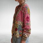Nadja | Stickad Patchworkkofta med Blommor