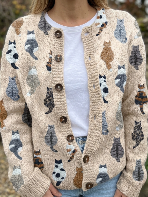 Mimmi | Cardigan Med Kattmönster